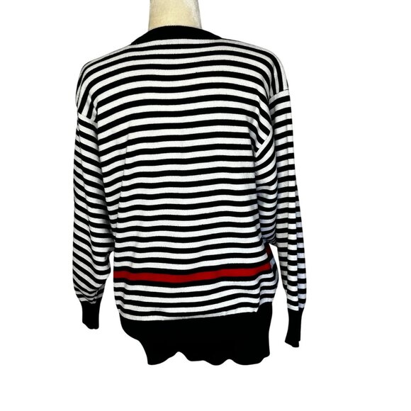 Vintage Stripe Sweater Large Dolman Sleeve Oversized Black White Red Crew 80s - Picture 3 of 9